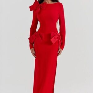 House of CB Lavele Red Long Sleeve Bow Dress, size small, nwot
